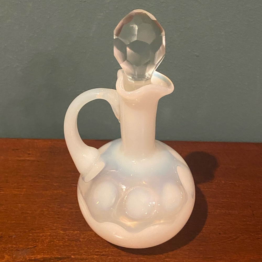 FENTON FRENCH OPALESCENT COIN DOT CRUET, C. 1940'S OR 1950'S